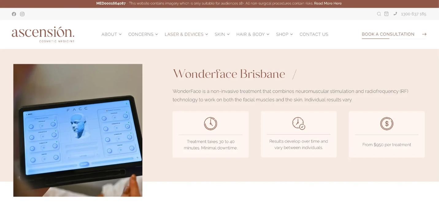 Example clinic webpage illustrating the section above