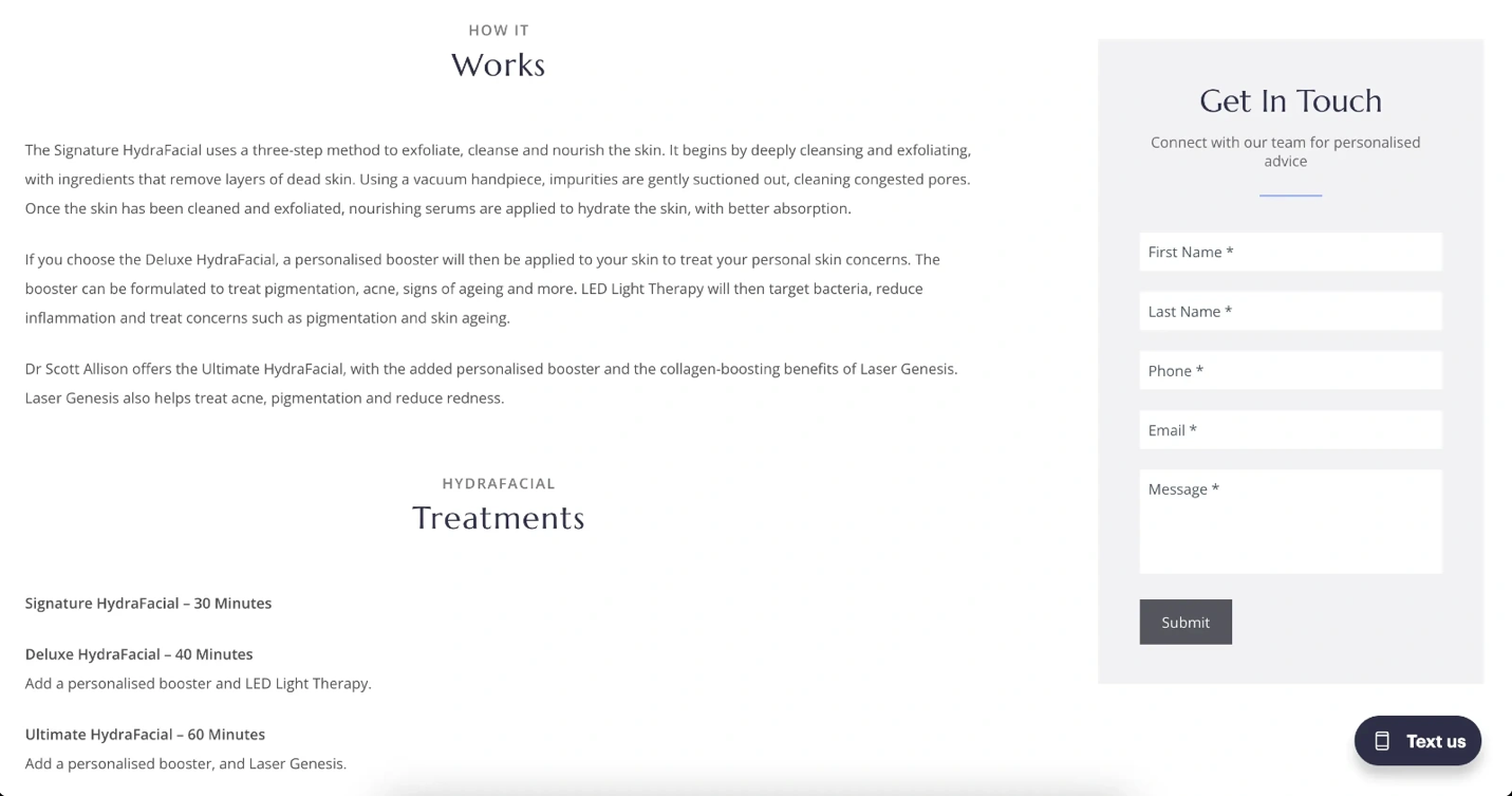 Example clinic webpage illustrating the section above