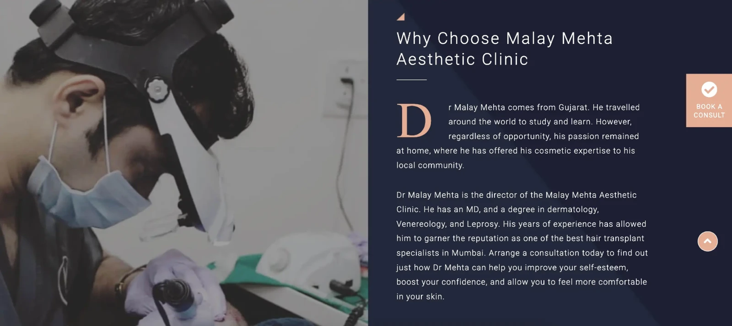 Example clinic webpage illustrating the section above