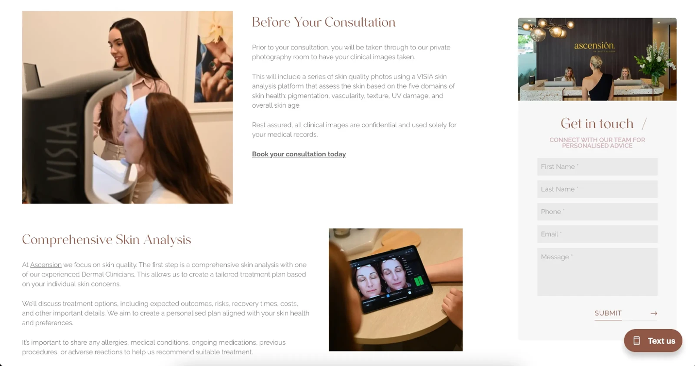 Example clinic webpage illustrating the section above