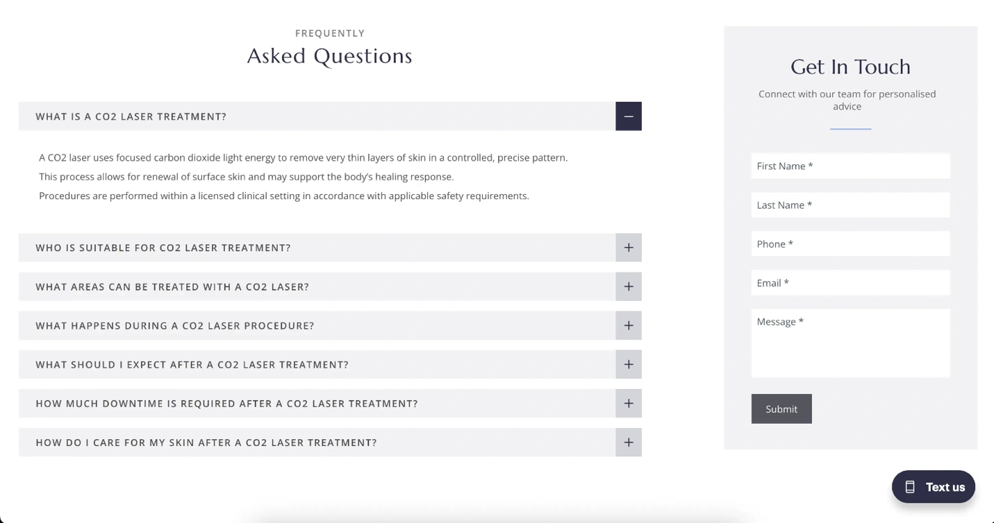 Example clinic webpage illustrating the section above
