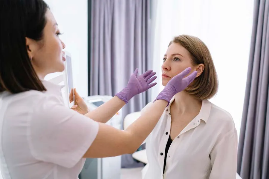 Facial treatment with professional in clinic setting